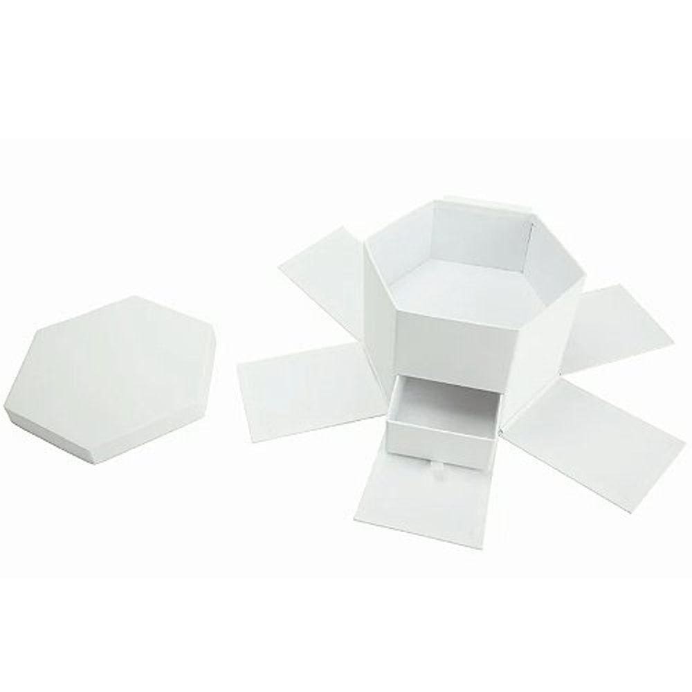 Caixa Hexagonal Surpresa De Papel Liso 24,2x21x15,5cm Branco - 1 Un
