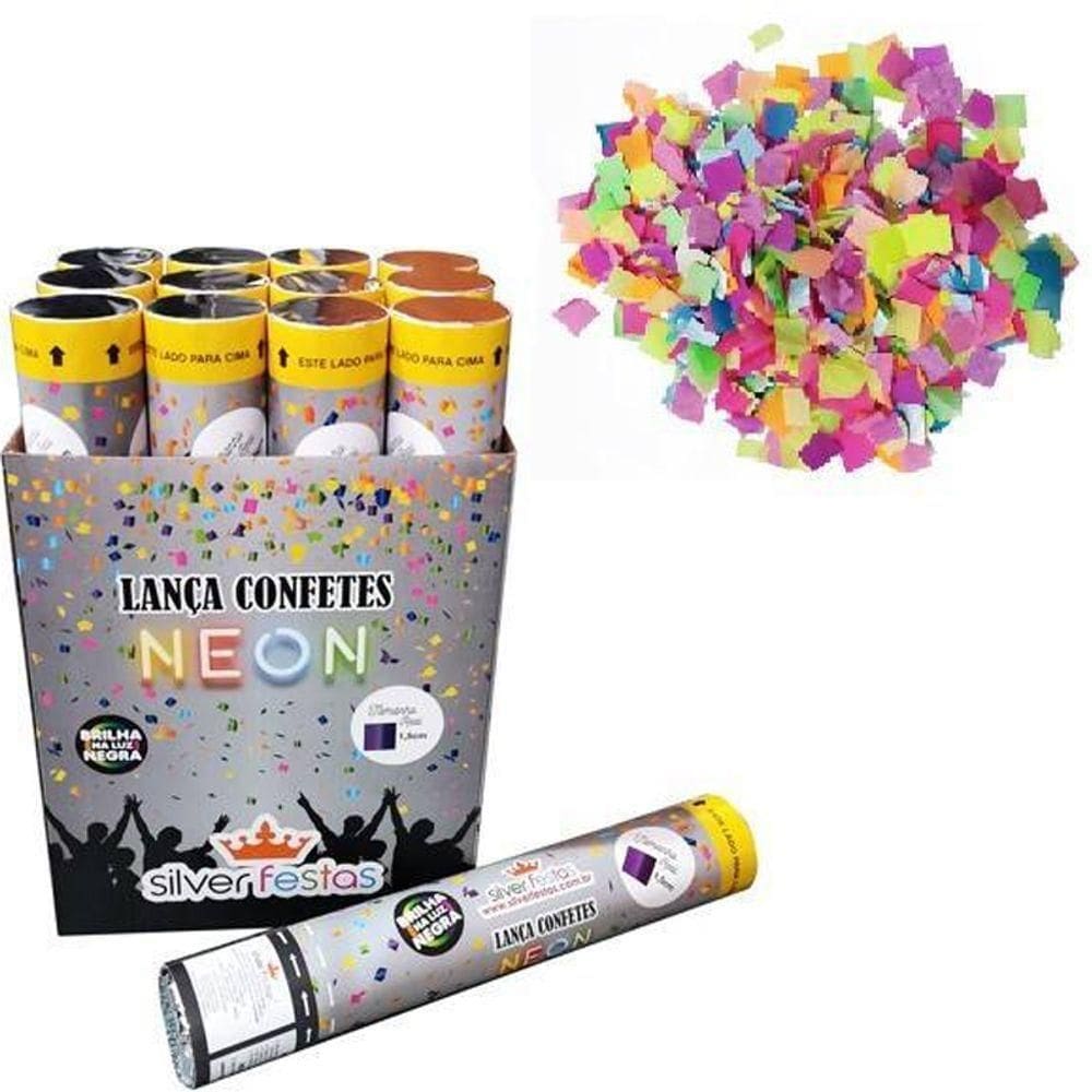 Lança Confete Neon 30cm Papel Quadrado - 1 Un