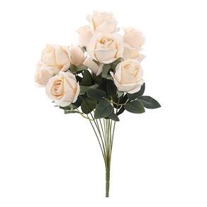 Flores Decorativas Permanentes - Buquê De Rosas X11 49cm Rosa Chá - 1 Buquê