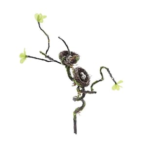 Galhos Decorativos Permanentes - Galho Rústico Com Ninhos E Ovos 38cm Marrom - 1 Galho
