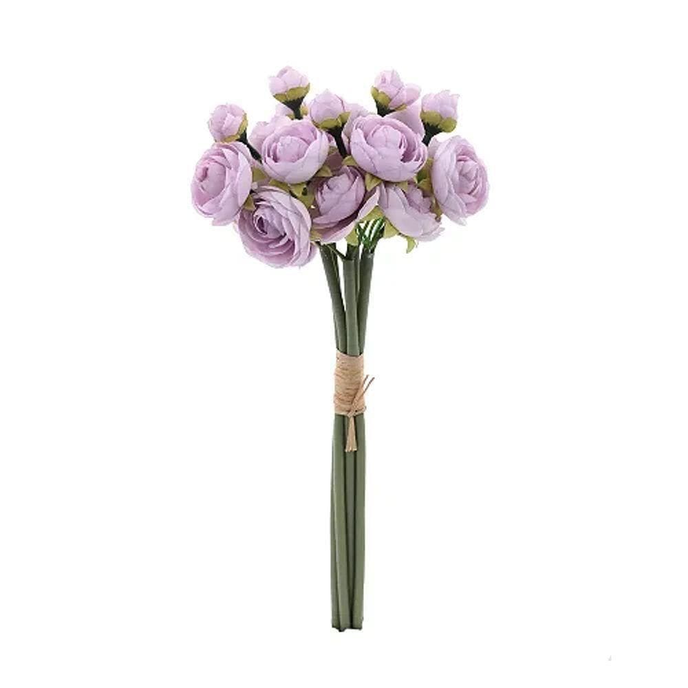 Flores Decorativas Permanentes - Ramalhete De Mini Rosas X19 32cm Lilás - 1 Ramalhete