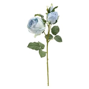 Flores Decorativas Permanentes - Rosa Com Folhas 41cm Azul-verde - 6 Hastes