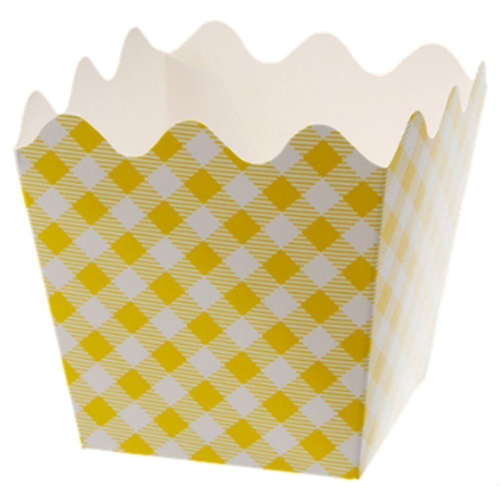 Cachepot De Papel Dobrável Xadrez Junina 9x9cm Amarela - 8 Un