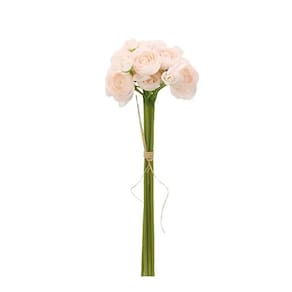 Flores Decorativas Permanentes - Rosa Com Folhas 39cm Rosa Chá-verde - 6 Hastes