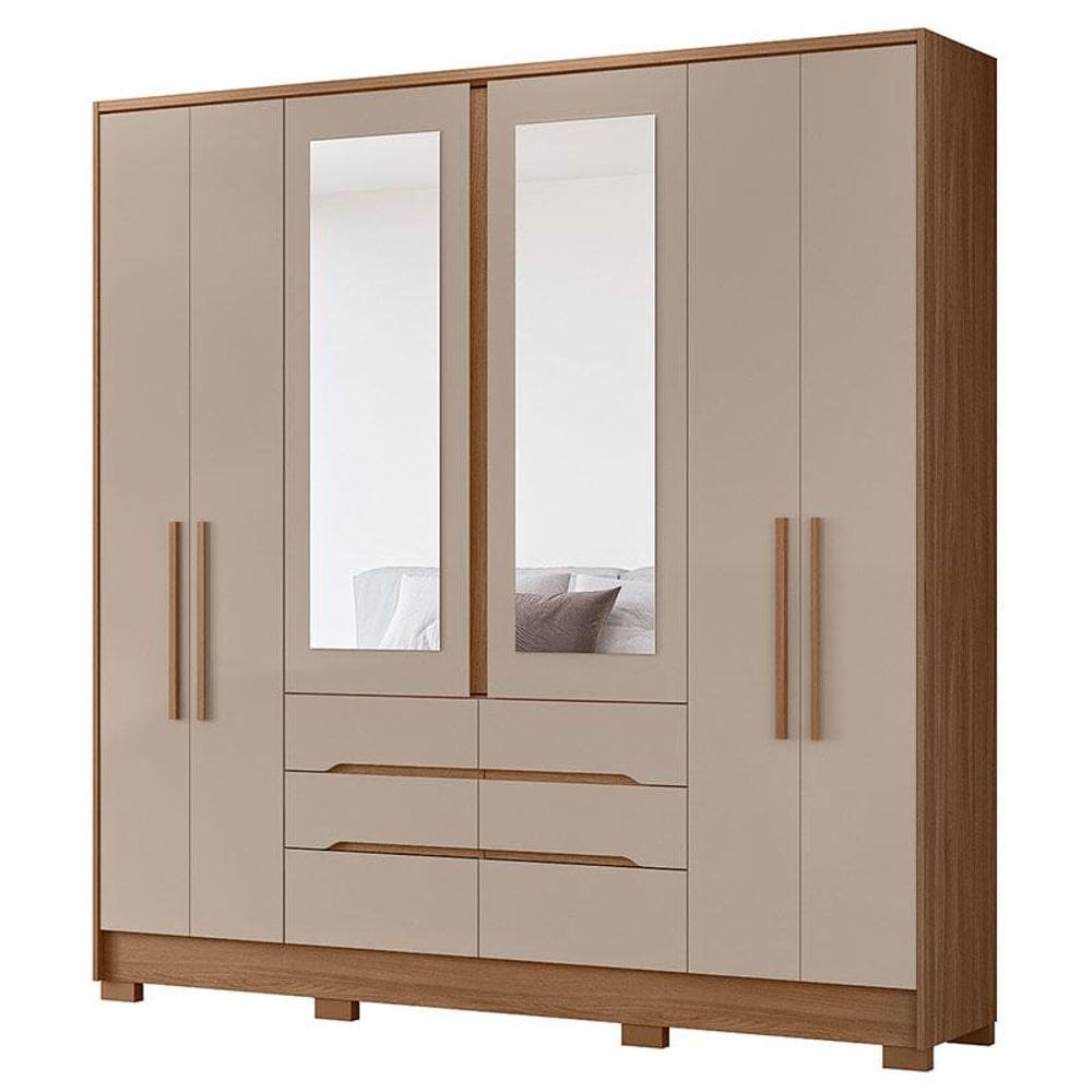 Guarda Roupa Casal San Francisco 6 Portas Carvalho Fendi com Espelho - Moval