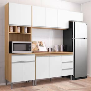 Cozinha com Balcão e Tampo 120cm Ambiente Andréia Amêndoa Branco - AJL