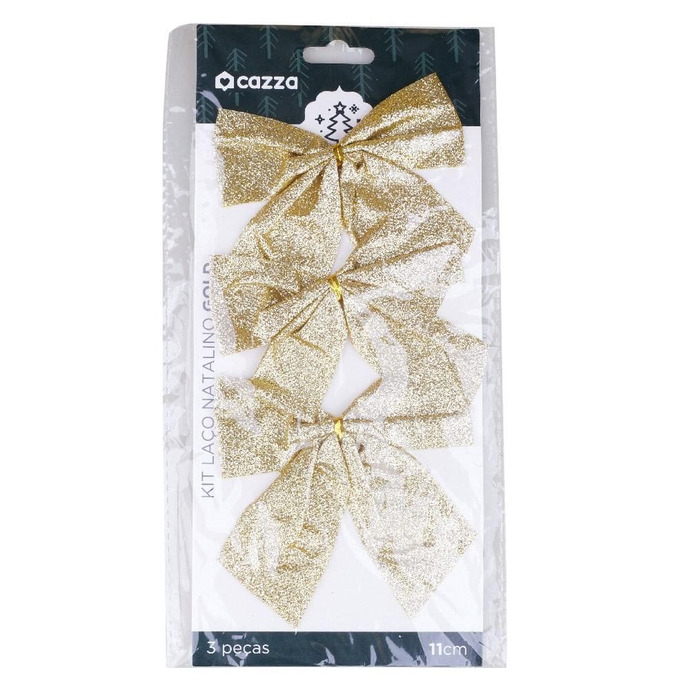 Kit Laços de Natal Liso 11cm Dourado Cazza