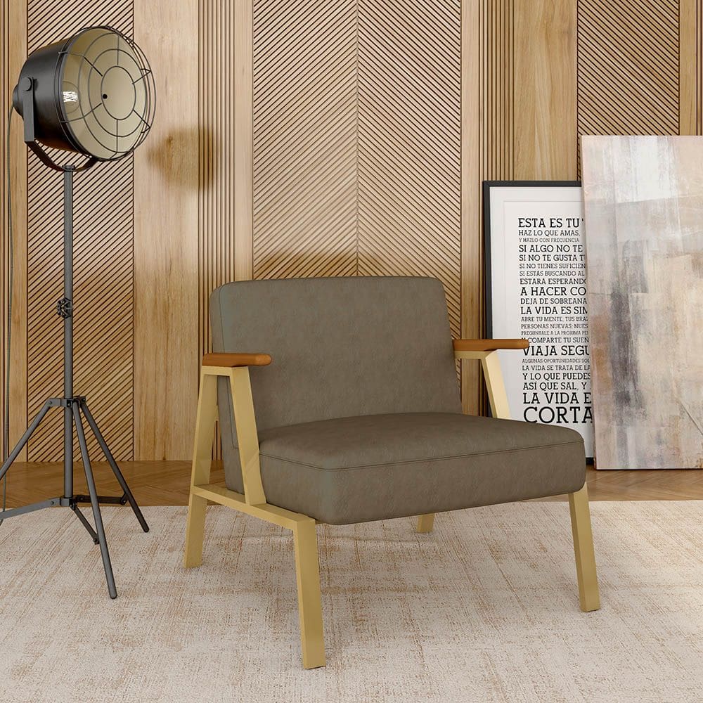 Poltrona Estofada Industrial Coimbra Dourado/cin/suede Capuccino - M.a