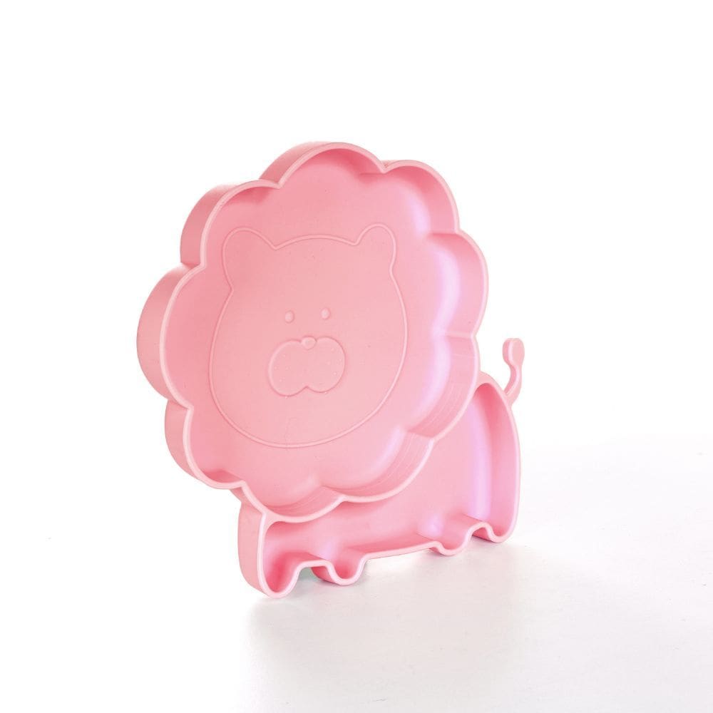 Prato Refeição 3 Divisórias Infantil Silicone Ventosa Bebê Leaozinho Rosa