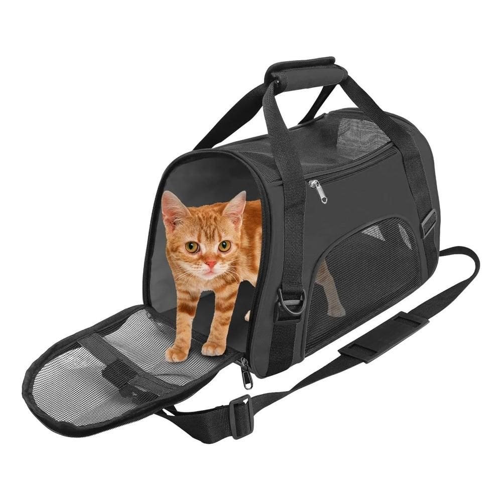 Bolsa Pet Mochila Transporte Gato Cachorro Canguru Dobravel Mala Viagem Passeio Carro Preta Com Visor