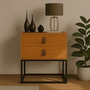 Mesa De Cabeceira Unic 45 Pés de Ferro Industrial Para Quarto 2 Gavetas