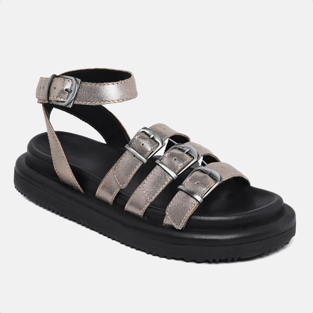 Sandália Papete Feminina Casual Com Tiras Fivela Confortável