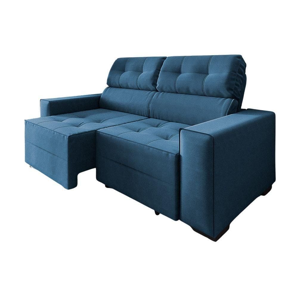 Sofá 3 Lugares Retrátil E Reclinável New York 2 Mts Com Molas Suede Azul