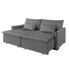 Sofá Cama 2 Lugares New Roma Mts Retrátil Veludo Cinza Com Pillow