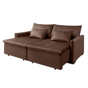 Sofá Cama Slim 2 Mts New Roma Com Pillow Veludo Marrom