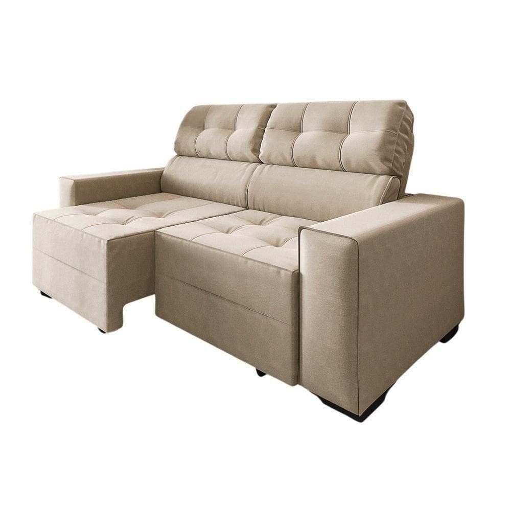 Sofá 3 Lugares Retrátil E Reclinável New York 2 Mts Com Molas Suede Bege