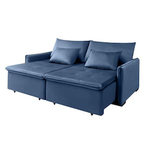 Sofá 2 Lugares New Roma Mts Veludo Azul Com Molas Bonnel
