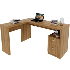 Mesa de Canto para Escritório em L Angular com 2 Gavetas