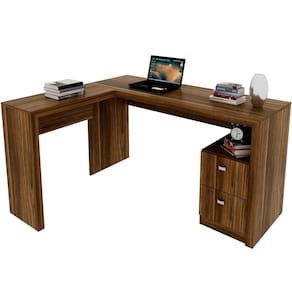 Mesa de Canto para Escritório em L Angular com 2 Gavetas