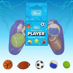 Kit 5 Borrachas Player Esporte em um Pote de Contole de Video-Game - Tilibra | Papelaria | Game | Esporte