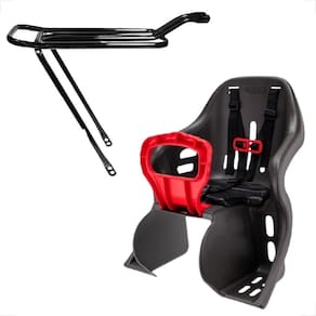 Cadeirinha Traseira Infantil Preta E Vermelho Resistente 25Kg + Garupa Bagageiro Dobravel Aço Aro 26