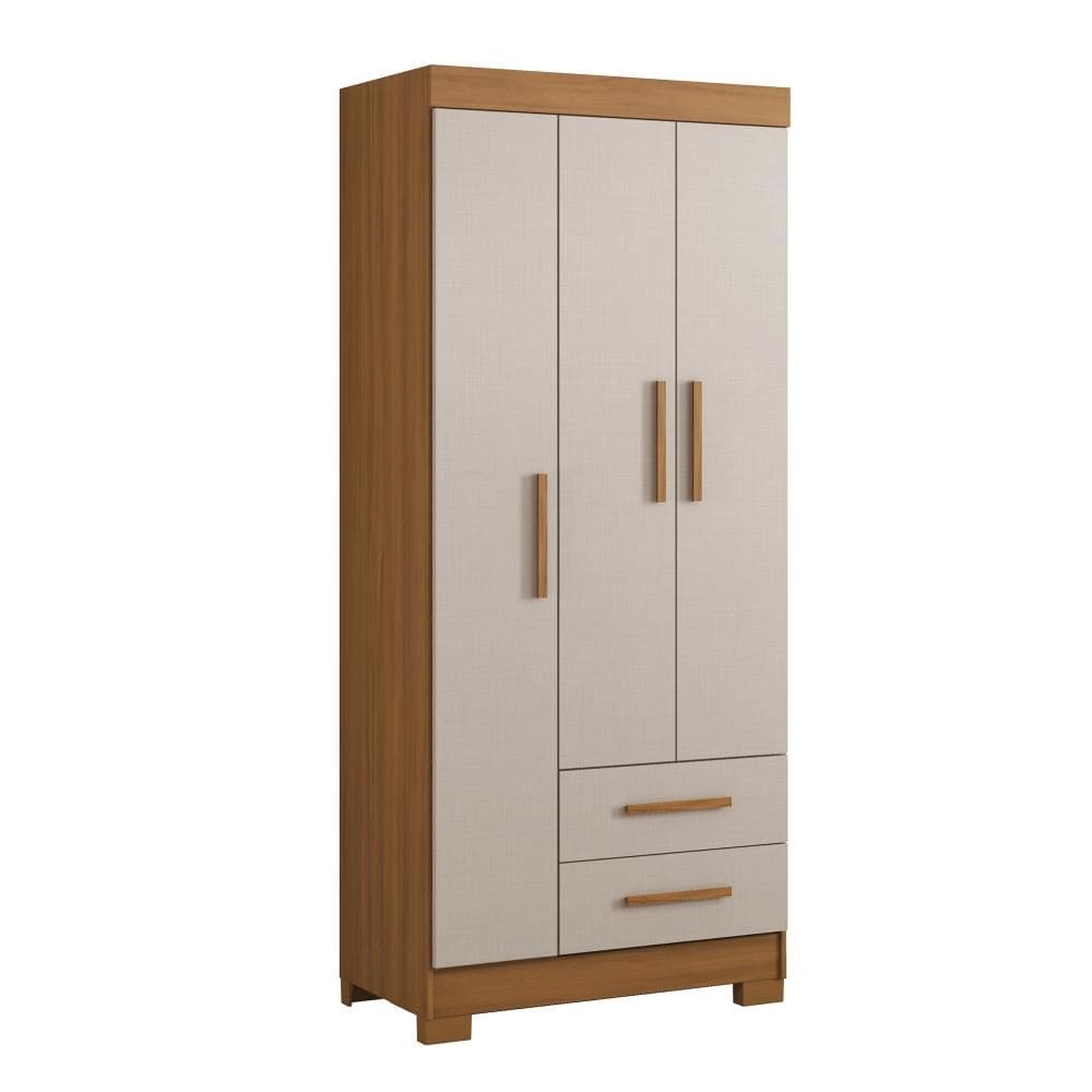 Guarda Roupa Armário Roupeiro Solteiro Com Cabideiro 3 Portas 2 Gavetas Quarto Marrom Escuro