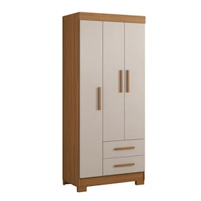 Guarda Roupa Armário Roupeiro Solteiro Com Cabideiro 3 Portas 2 Gavetas Quarto Marrom Escuro