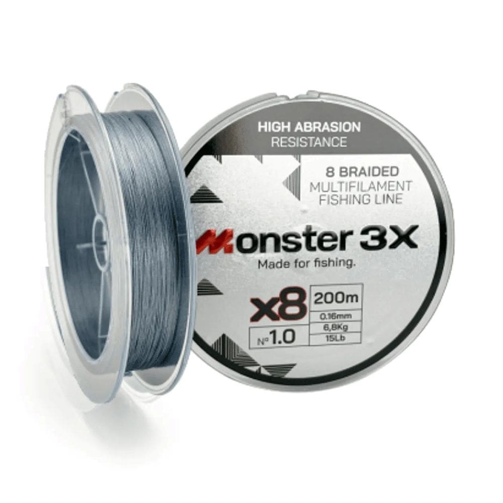 Linha Monster 3X Multifilamento X8 M3X 8 Fios 200 Metros Cinza