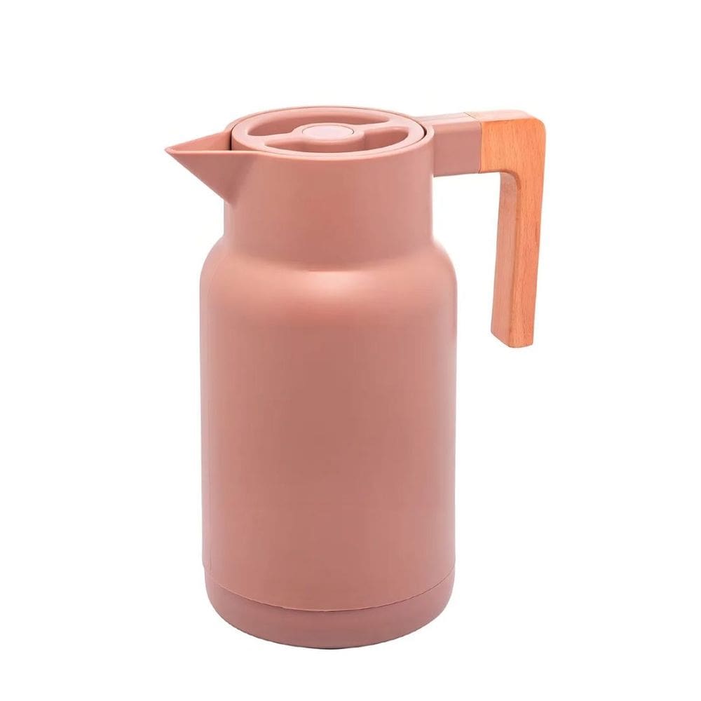 Garrafa Térmica Santorini Terracota Cabo Madeira Botão Touch 1 Litro - Viva Flor