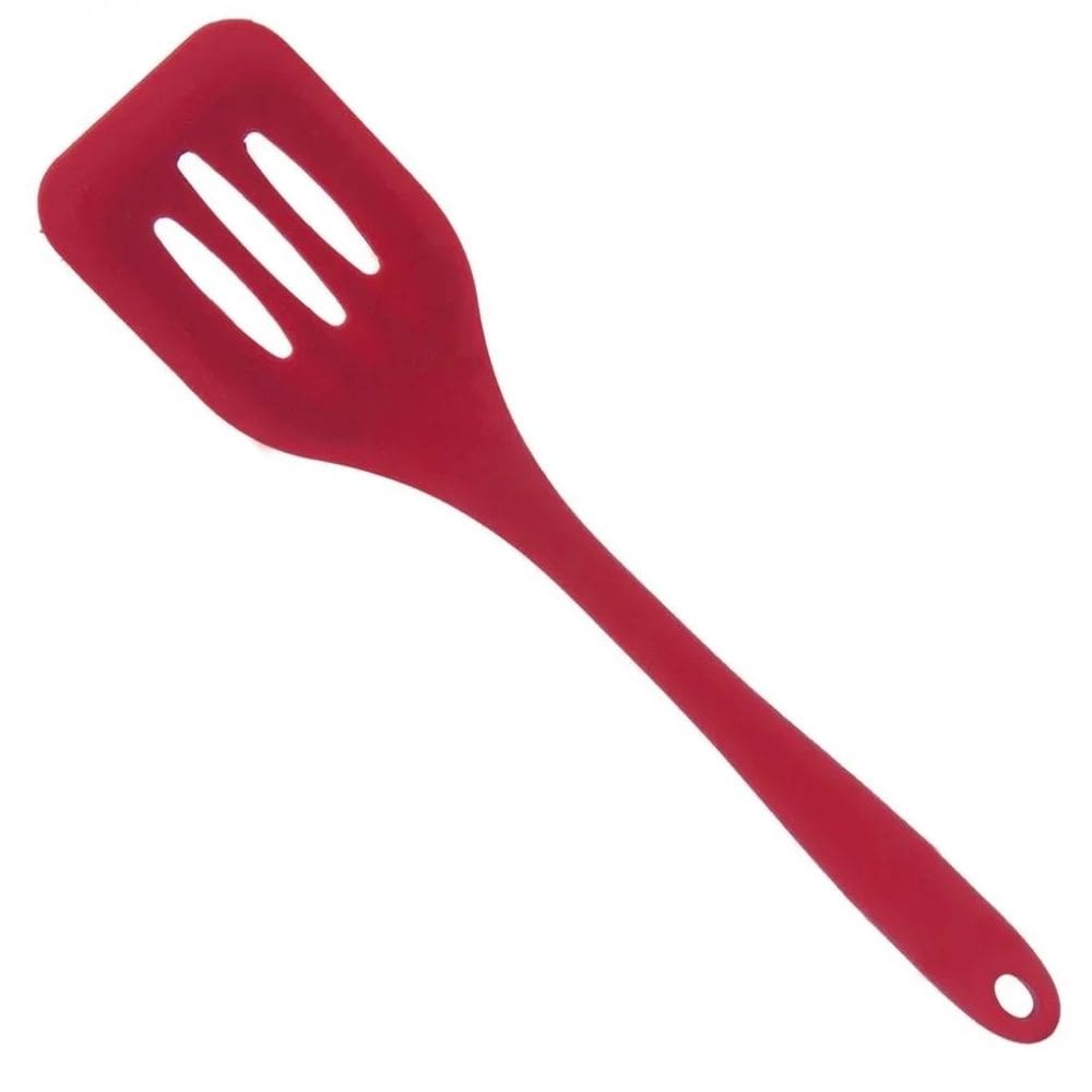 Espátula Vazada Em Silicone Vermelha Para Ovos Omelete Panquecas