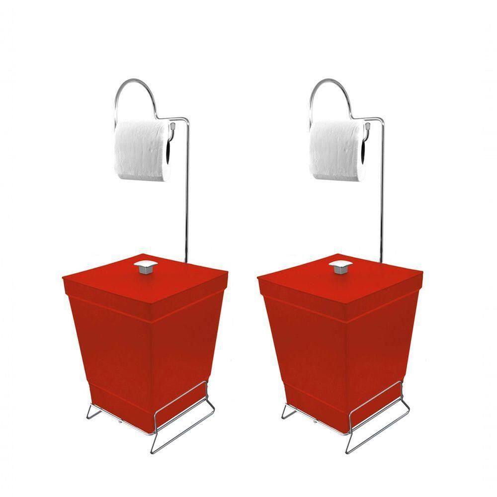 Kit 2 Lixeiras Com Suporte De Papel Higiênico - Stolf Vermelha + Vermelha
