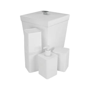 Kit Banheiro 4 Peças Lixeira Dispenser Porta Escova E Porta Algodão - Stolf Branco