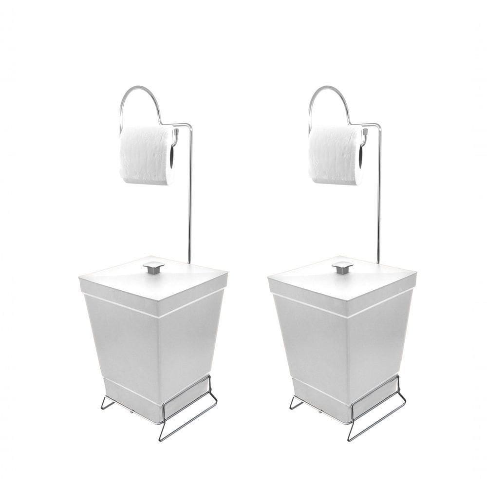 Kit 2 Lixeiras Com Suporte De Papel Higiênico - Stolf Branco + Branco