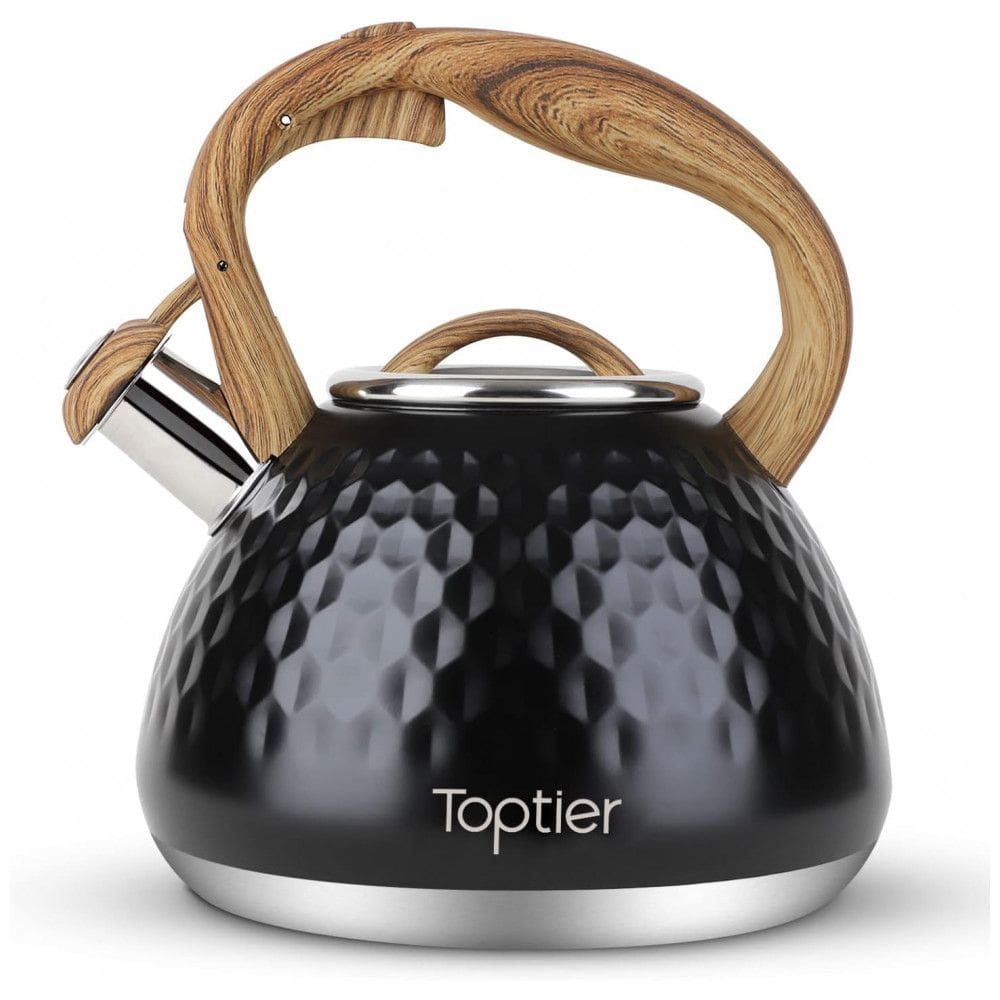 Chaleira de Chá 2.7L em Aço Inoxidável com Apito, TOPTIER, Preto