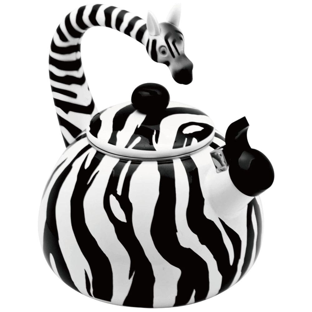 Chaleira de Chá 2.1 Litros em Esmalte com Apito, UP Zebra, Branca e Preto