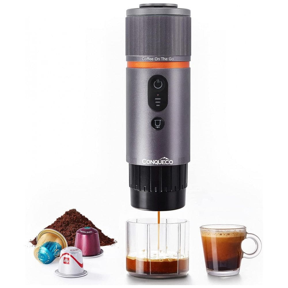 Máquina de Café Portátil USB para Carro com Bateria para Acampamento, 12V, CONQUECO, Prata