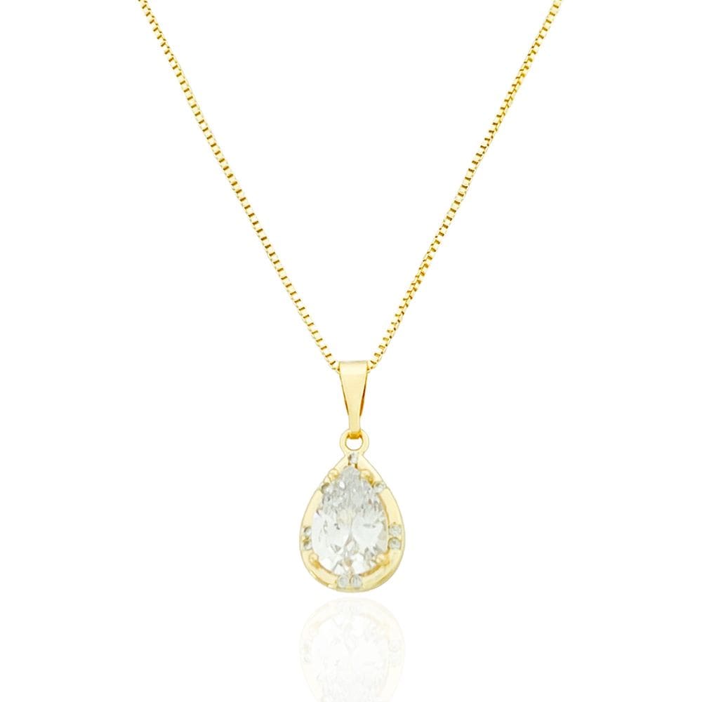 Colar Gota Cristal Banhado a Ouro