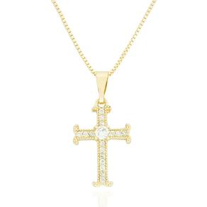 Colar Crucifixo Cravejado Cristal Banhado a Ouro