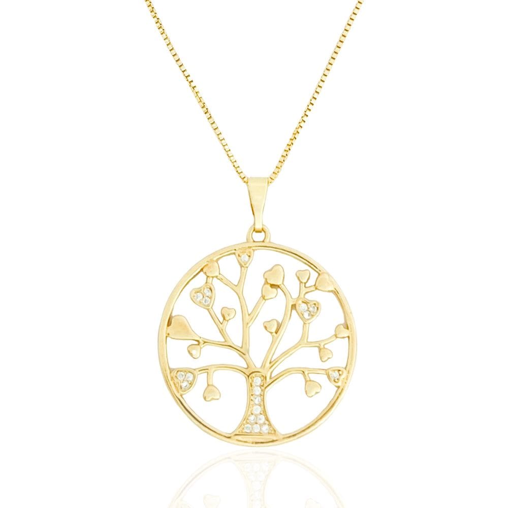 Colar Mandala Árvore da Vida Com Zircônias Banhado a Ouro