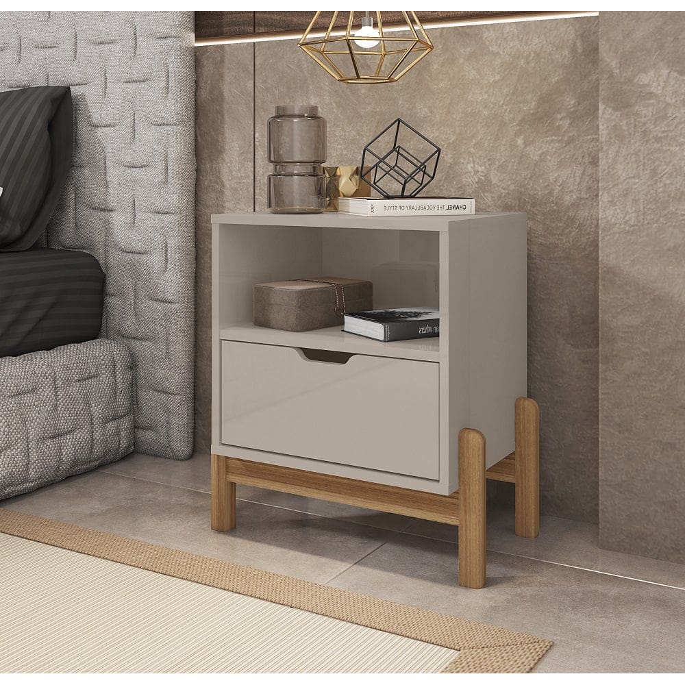 Mesa de Cabeceira Antares 1 Gaveta Off White Casa D