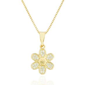Colar Florzinha Pétalas Cravejadas Banhado a Ouro