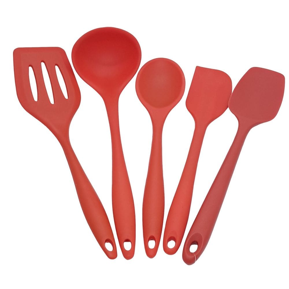 Kit Com 5 Utensílios De Cozinha Em Silicone Para Servir Vermelho