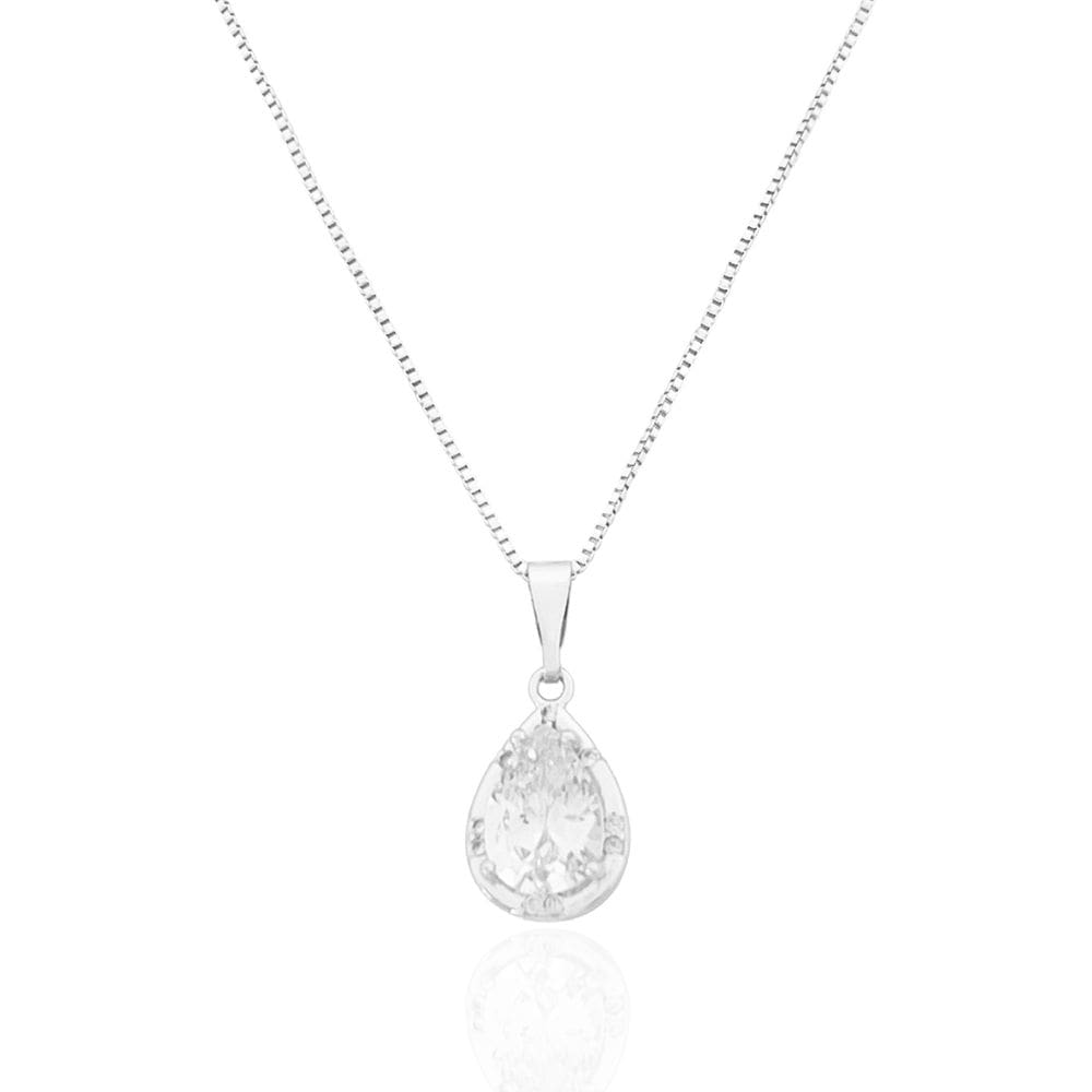 Colar Gota Cristal Banhado a Prata