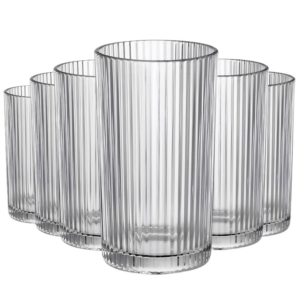 Jogo com 6 Copos de Vidro Graffiato Transparente para Suco ou Água 420ml