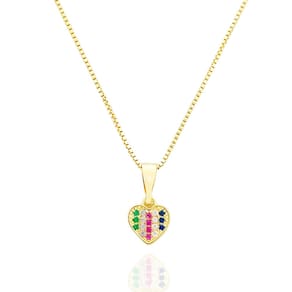 Colar Coração Cravejado Zircônias Colors Banhado a Ouro