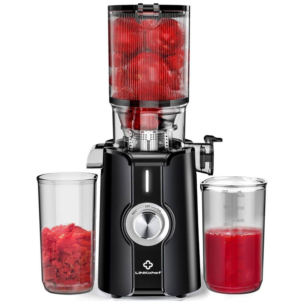 Extrator de Sucos LINKChef Rush Clear Slow Masticating, Juicer 200W de Alta Capacidade com Boca de Alimentação, Preto