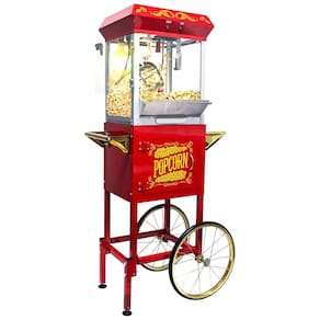 Pipoqueira Retrô 240 ml com Carrinho, Rodas, Caldeira Inox, Plataforma Aquecimento e Gaveta Grãos,FammyLoft