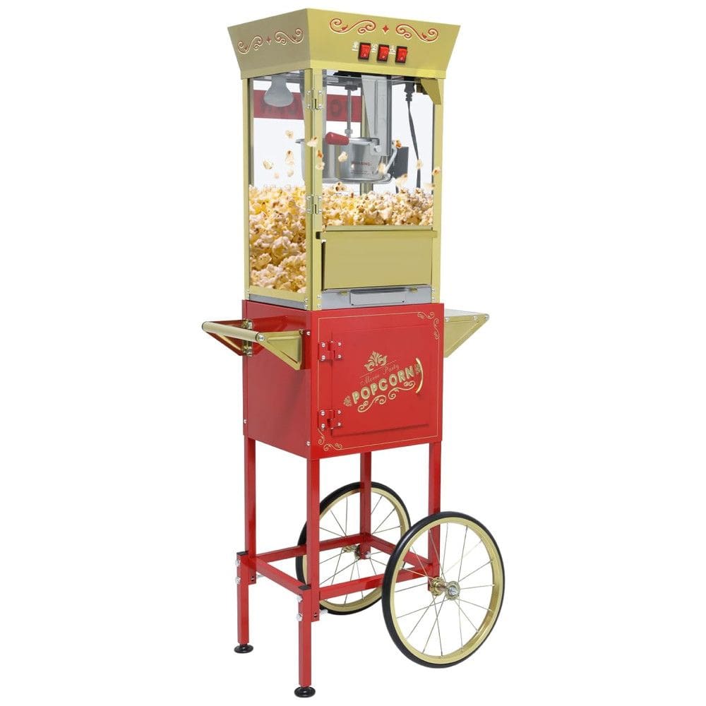 Pipoqueira 340g com Carrinho, Vintage, Aço Inox, Deck Aquecimento, Gaveta para Pipocas - Ideal para Festas e Eventos,Jaxenor