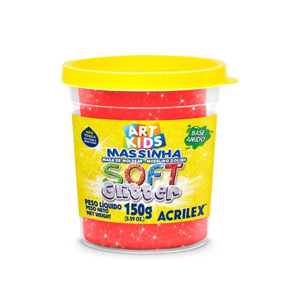 Massa De Modelar Amido 150G Acrilex Soft Glitter Vermelho