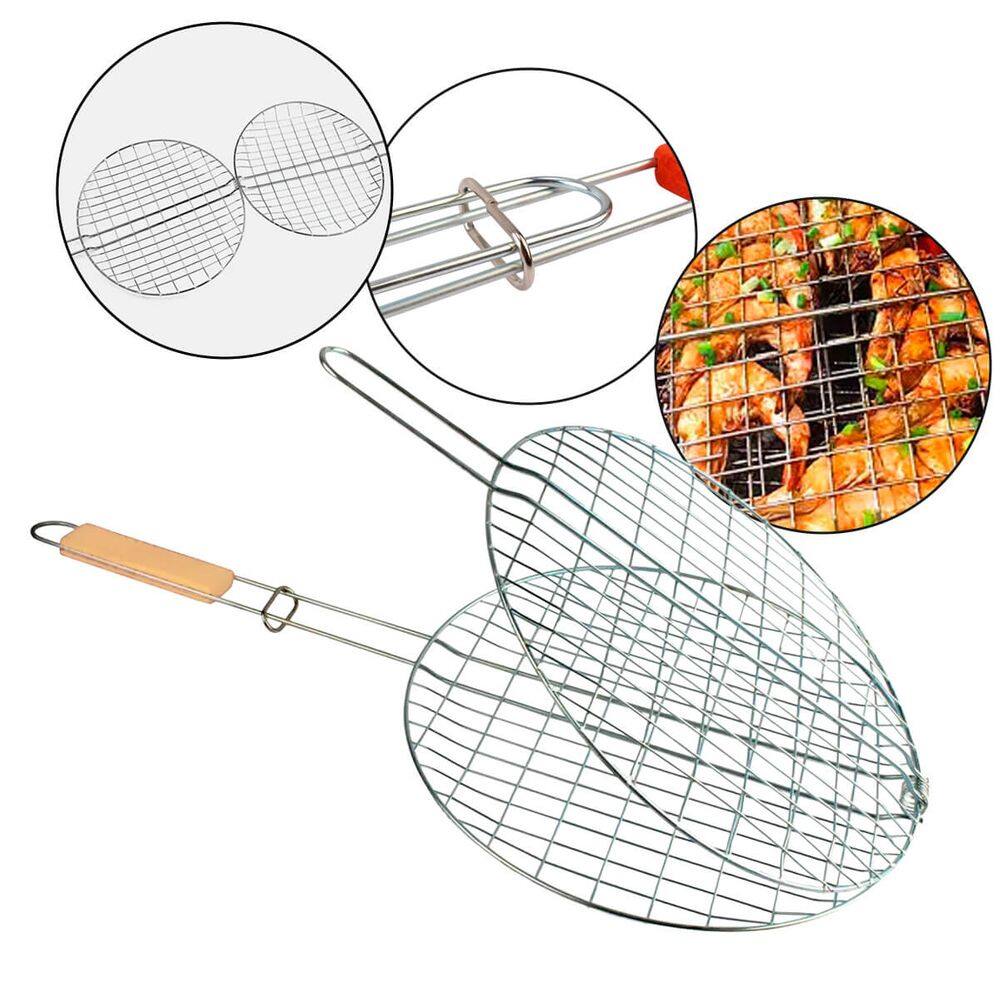 Grelha Dupla para Churrasco Inox Carne Hambúrguer Legumes